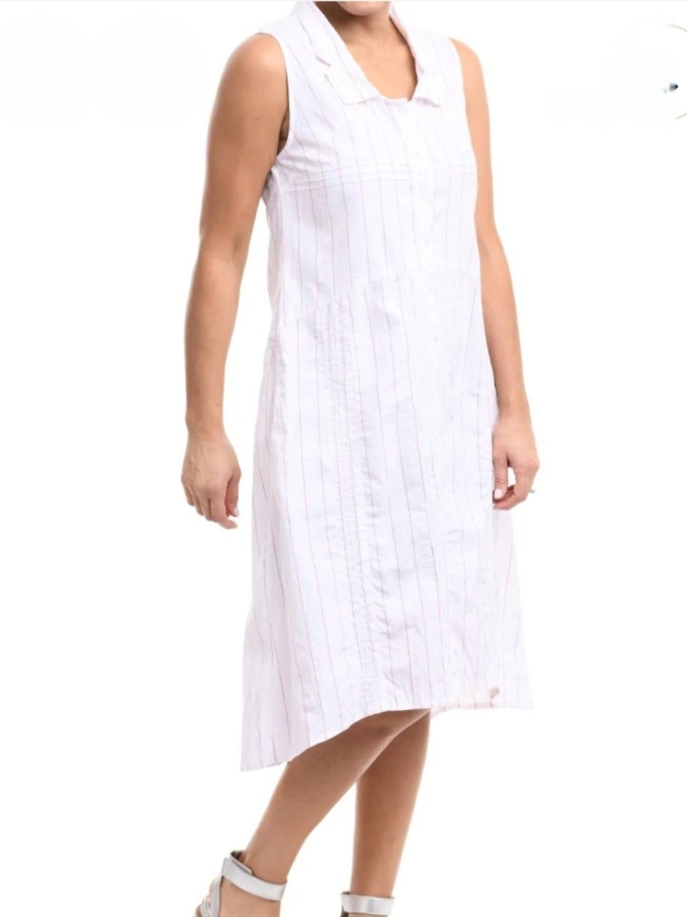 Tulip White/Red Striped Collared Sleeveless 100% Cotton A-Line Dress Sz S